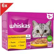 Whiskas - 72 Sachets fraîcheur en gelée 4 variétés volaille pour chat 85g (6x12)