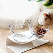 Bols de nourriture pour chats, bols inclinables à 15°, bols doubles avec support surélevé, nourriture pour chats, bol de nourriture transparent pour