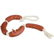 Jouet pour chiens saucisse, petit & grand canin, robuste, sans couinement, objet à mâcher, 65 cm, rouge-blanc - Relaxdays