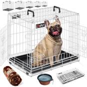 LOVPET® Cage pour chien pliable Cage de transport pour chien avec couverture polaire + gamelle Cage pour chien avec 2 portes Cage de transport pour