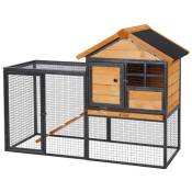 Clapier cage à lapins cottage - niche supérieure avec rampe et enclos extérieur - plateau excrément, fenêtre, 2 portes verrouillables - métal époxy pi
