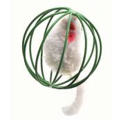 Souris grise dans une balle verte jouet pour chat taille 6 cm