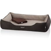 Premium lit orthopédique pour chien clara, couverture polaire en bonus:MELANGE (beige/brun), (xxl) ca. 110x75x25cm - Beddog