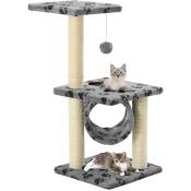 The Living Store - Arbre à chat avec griffoirs en sisal 65 cm Gris Motif de pattes Gris