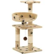 Helloshop26 - Arbre à chat griffoir grattoir niche jouet animaux peluché en sisal 65 cm beige motif de pattes - Beige
