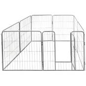 Petigi - Parc Enclos Cage pour Chiens Chiots Animaux Lapin Métal Solide 80 x 80 cm 8 Panneaux Argent