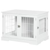 Cage pour chien animaux table d'appoint 2 en 1 - 2 portes verrouillables - dim. 76L x 54,5l x 56H cm - MDF acier blanc