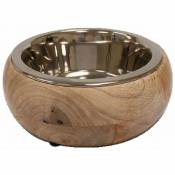 Croci - bol 14 cm: Gamelle en acier et bois Gryfino pour chiens et chats