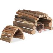Relaxdays - Pont en bois pour rongeurs, lot 2, flexible, accessoire pour cage, hamster & souris, 2 tailles, refuge, nature