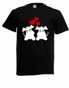 T-shirt - Deux chiens mignons avec cœurs - Noir -