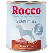 20x800g agneau, riz Sensitive Rocco pour chien + 4 boîtes offertes !