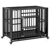 Cage pour chien animaux cage de transport sur roulettes pliable 3 portes verrouillables plateau amovible acier noir