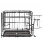 Skecten - Cage pour Chien (91*58*64 cm) - Cage Portable en Métal Noir avec 2 Portes (Avant et Côté) avec Plateau de Base en Plastique Résistant à la
