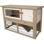 Clapier pour lapin 111x45x78 cm - Avec espace intérieur et extérieur - Cage pour lapin en bois - Clapier pour cochon d'Inde - beige - Maxxpet
