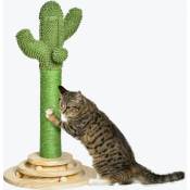 Griffoir chat design cactus - jouet pompon suspendu, jouet boules - bois de pin sisal vert - Vert