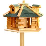 Maison d'oiseaux hexagonale avec bardeaux de bitume et distributeur de nourriture en bois 48 x 33 cm, prétraitée - Melko
