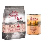 Offre d'essai : croquettes Purizon 400g / 1kg + boîte - 1 kg Single Meat Adult canard, pommes + boîte Black Angus