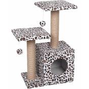 Ferribiella - Léopard Griffoir double à deux poteaux avec niche incluse et jouets suspendus pour chats