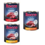 Lot mixte Rocco Classic 6 x 800 g pour chien - Mix volaille : bœuf/poulet, bœuf/cœurs de volaille, bœuf/dinde