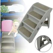 Escalier pliable pour chien - 4 marches - Avec tapis antidérapant et barre de support - Pour animaux domestiques jusqu'à 75 kg - Gris - Uisebrt