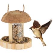 Relaxdays mangeoire à oiseaux en bois, à suspendre, Abris pour balcon & jardin, fait main, HxD: 17 x 14,5 cm, nature
