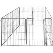 Petigi - Parc Enclos Cage pour Chiens Chiots Animaux Lapin Métal Solide 100 x 80 cm 8 Panneaux Argent