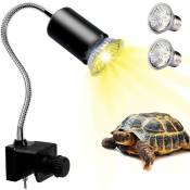 Reptile Heat Lamp, uva uvb Light for Aquarium Turtle Tank, with 2 50w Basking Bulb and 360° Swivel Clamp Stand for Tortoise, Snake, Frog, Lizard,