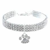 1 x Collier pour animaux de compagnie en diamant blanc - réglable - pendentif élastique en forme de cœur - pour chiens et chats