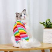 Cat Neuter Gown - Cat Recovery Cotton Cotton Recovery Wrap(Rayures colorées xl longueur dos 35cm)