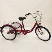 Senderpick - Tricycle 24 pouces pour adulte 6 vitesses Tricycle Shopping avec panier lumineux (rouge)