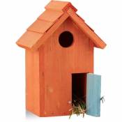 Nichoir à oiseaux en bois forme de petite maison avec porte abri refuge HxlxP: 24,3 x 17 x 12 cm, orange - Relaxdays