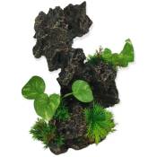 Animallparadise - Décoration rocher gris + plantes,