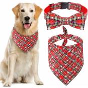 Ensemble bandana et collier pour chien Noël classique à carreaux flocon de neige écharpe pour chien bavoirs triangulaires foulard colliers réglables