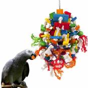 Grand jouet pour perroquet - Blocs de bois multicolores pour déchirer les jouets pour oiseaux suggérés pour les cacatoès gris d'Afrique et une