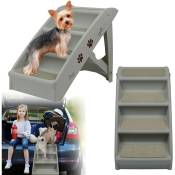 Uisebrt - Escalier pliable pour chien - 4 marches - Avec tapis antidérapant et barre de support - Pour animaux domestiques jusqu'à 75 kg - Gris