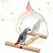 Heytea - perchoir ¨¤ Oiseaux,Cage Miroir Jouets avec perchoir en Bois - Jouets de Cage ¨¤ Oiseaux pour Perruche, cacato¨¨s, calopsitte, Conure,