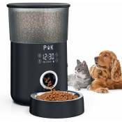 Puppy kitty 4L Distributeur de Croquettes pour Chats et Chiens, avec Bol en Acier Inoxydable, 10S Vocal Programmable, Écran Tactile, 1-5 repas, Noir