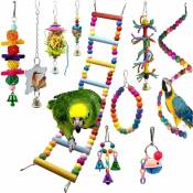 Tuserxln - Lot de 10 jouets à mâcher pour balançoire pour oiseaux - Hamac pour perroquet - Jouets pour cage à perroquet avec perles en bois à