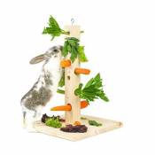 Xinuy - Jouet Lain Arbre Lapin pour Grignoter avec Socle en Bois et Piquet à fixer dans la Terre pour Enclos Extérieur- lapin accessoires et Cochons
