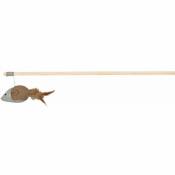 Canne à pêche souris/plumes, en bois/jute/toile 50 cm
