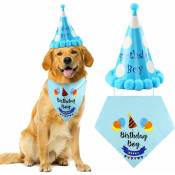 Bandana de chien d'anniversaire, avec chapeau d'anniversaire de chien, ensemble de décorations d'anniversaire de bandana triangulaire de coton de