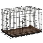 PawHut Cage de transport pliante cages pour chien poignée, plateau amovible, coussin fourni 74,5L x 46l x 53H cm noir