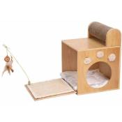 Ferribiella - Griffoir Magic Box avec niche complet avec coussin et plumes d'autruche pour chats