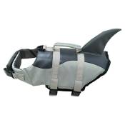 Jusch - Gilet de sauvetage pour animaux de compagnie, taille l, forme requin, boucle de sécurité, matière polyester/PE, gris argenté