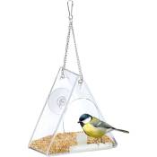 Mangeoire à oiseaux, Distributeur nourriture, acrylique, suspendre, fenêtre, 13 x 12,5 x 7,5 cm, transparent - Relaxdays