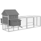 Pawhut - Poulailler cottage cage à poules sur pied dim. 310L x 149l x 149H cm multi-équipement bois sapin gris - Gris