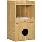PawHut Maison de toilette pour chat meuble litière chat 3 niveaux compartiment fermé par une porte 1 coussin 60 x 45 x 103 cm