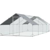 Enclos poulailler chenil 24 m² - parc grillagé dim. 8L x 3l x 2H m - double espace couvert - acier galvanisé - Gris