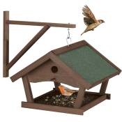 Mangeoire d'extérieur pour oiseaux, à suspendre, nichoir en bois, h x l x p : 35 x42,5 x 40,5 cm, marron foncé - Relaxdays