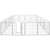 Petigi - Parc Enclos Cage pour Chiens Chiots Animaux Lapin Métal Solide 16 Panneaux 80 cm Argent